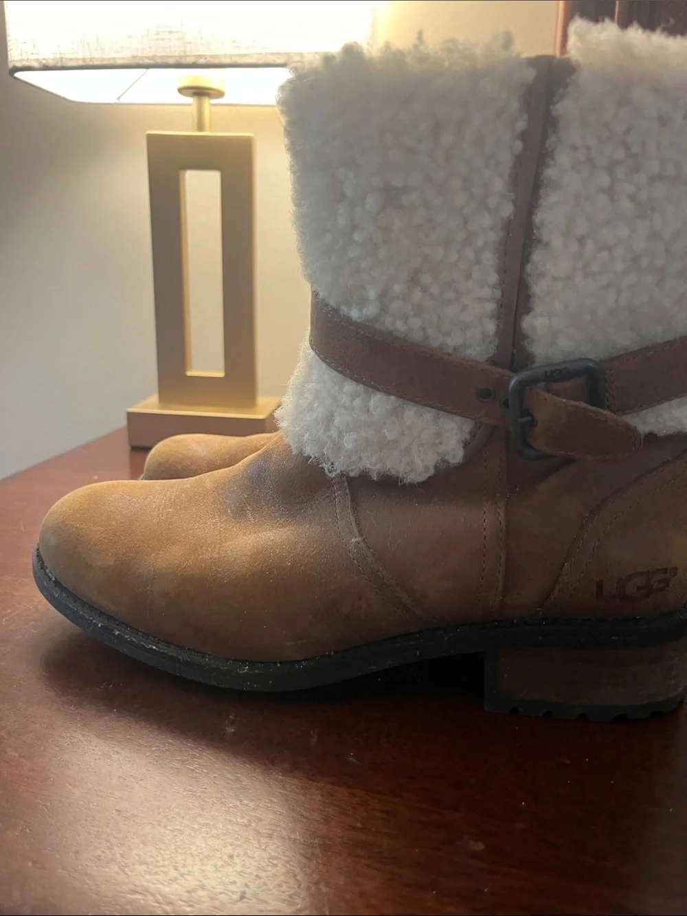UGG Chestnut Shearling-Lined Buckle Ankle Boots